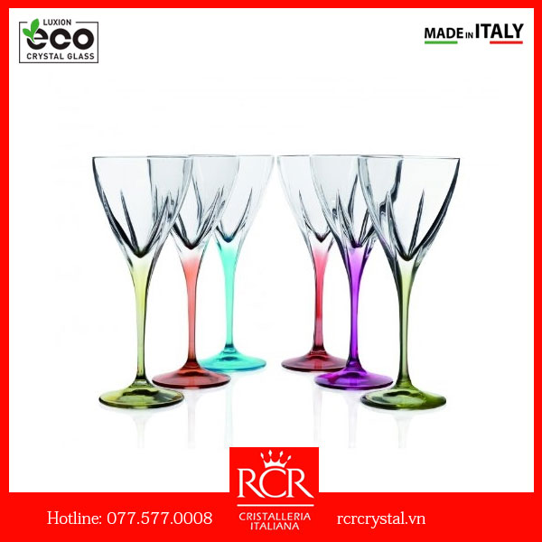 Bộ 6 Ly Thuỷ Tinh Pha Lê Màu RCR - Fusion Coloured Goblets 250 ml