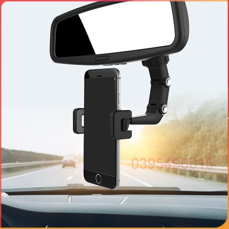 Giá đỡ kẹp điện thoại xoay 360 độ tự động gắn gương chiếu hậu tựa đầu phụ kiện dành cho xe hơi