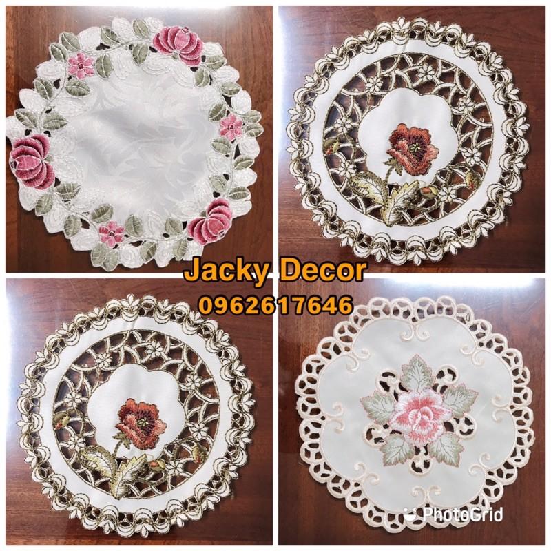 Khăn trải bàn TRÒN 20CM THÊU HOA Nhật Bản - HÀNG ĐẸP