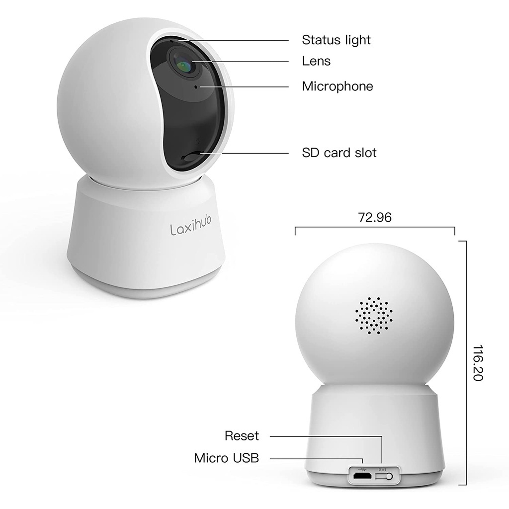 Camera IP giám sát 360 chất lượng full hd 1080P Laxihub P2 hỗ trợ đàm thoại 2 chiều, hỗ trợ Alexa và trợ lý google Assistant, phiên bản quốc tế - Hàng nhập khẩu