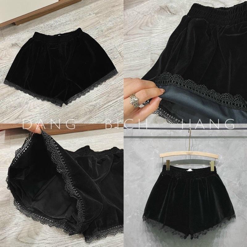 Quần short nhung phối ren cạp cao thời trang 694