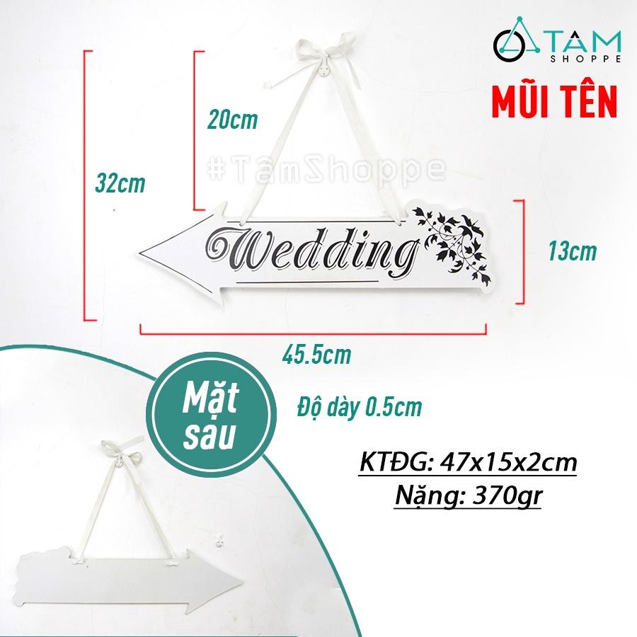 Bảng gỗ chỉ đường đám cưới Wedding mũi tên trắng đen trang trí cưới TTC-17