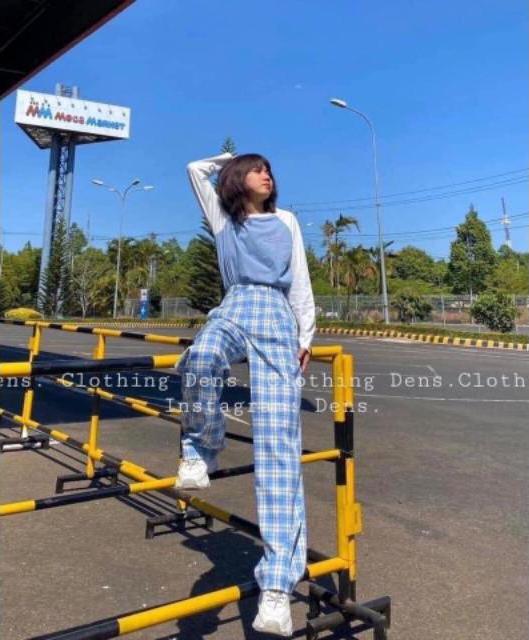 [Mặc Là Xinh] Quần Kẻ Caro Ống Rộng Lưng Chun