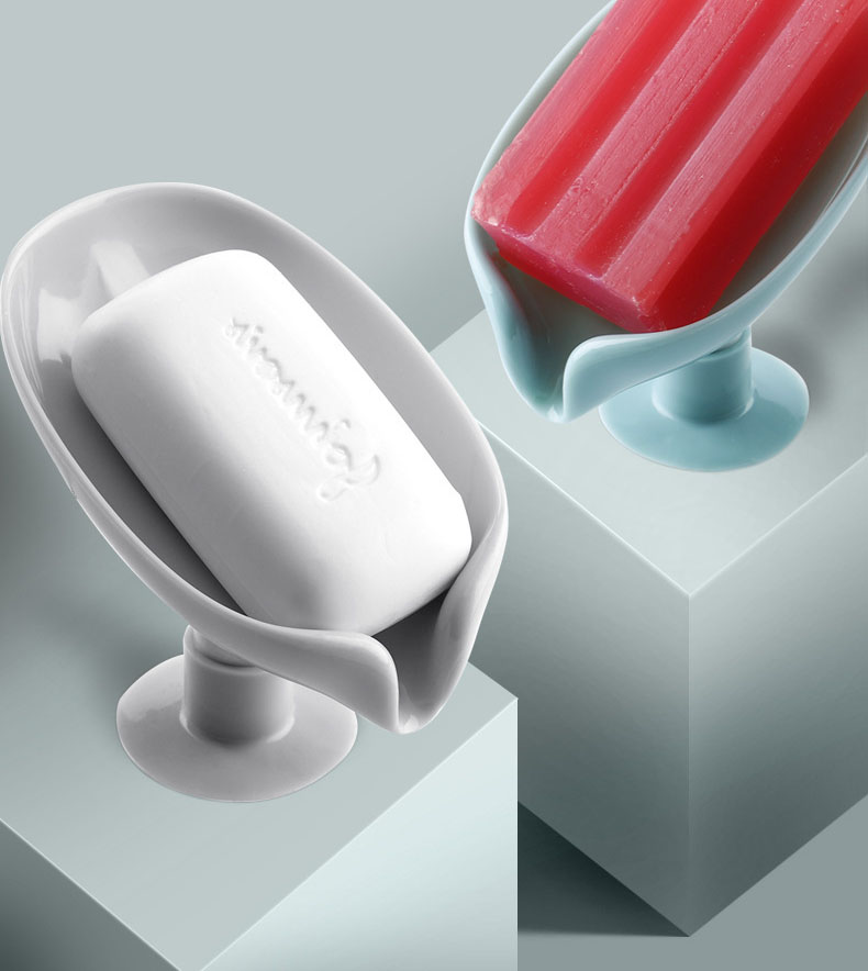 Khay Đựng Xà Phòng Thiết Kế Ráo Nước Hình Chiếc Lá Có Đế Hít