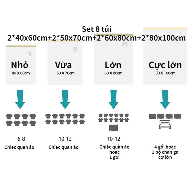 Bộ 4 Túi Hút Chân Không Đựng Quần Áo Chăn Màn Bảo Quản Đồ Đạc Gọn Gàng Tiết Kiệm Không Gian