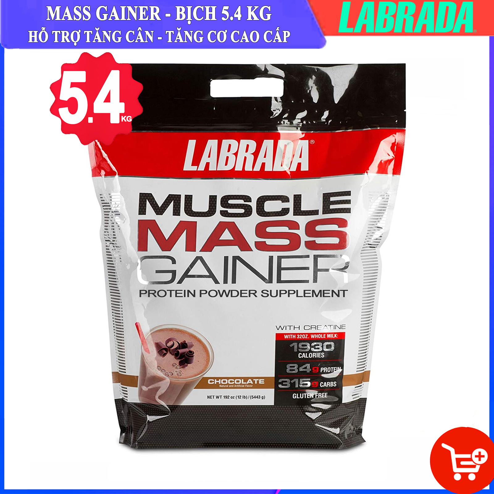 Sữa tăng cân tăng cơ cao cấp Muscle Mass Gainer bịch 5.4 kg hỗ trợ tăng cân tăng cơ nhanh cho người gầy kén ăn, khó hấp thụ thức ăn tự nhiên