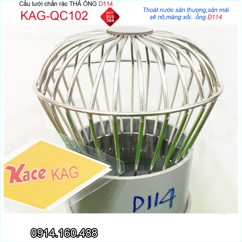 Cầu lưới Inox 304 dày chắn rác sân thượng KAG-QC102-D114-140, cầu chặn rác thoát nước mưa thoát nhanh sử dụng tốt
