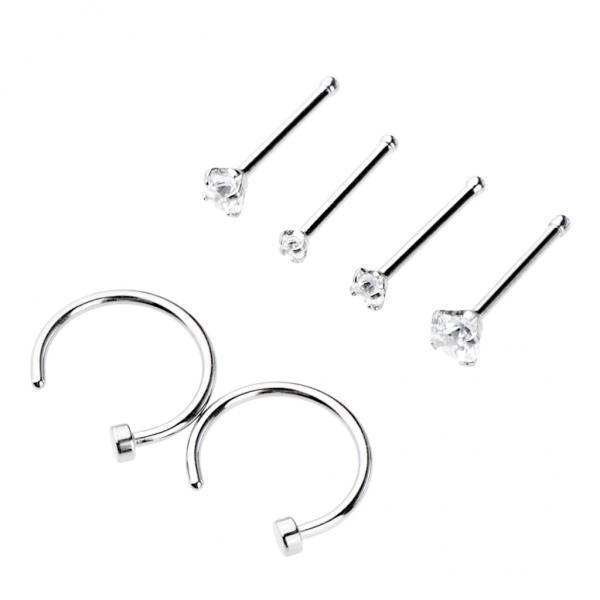 2-7pack 6Pcs C-shape Ring Bar Zircon Ear Stud Nose Helix Earrings Body Piercing