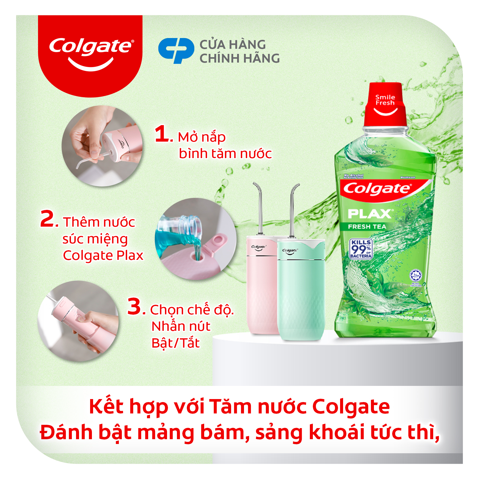 Bộ đôi Nước súc miệng Colgate diệt 99% vi khuẩn Plax trà xanh 500ml/chai