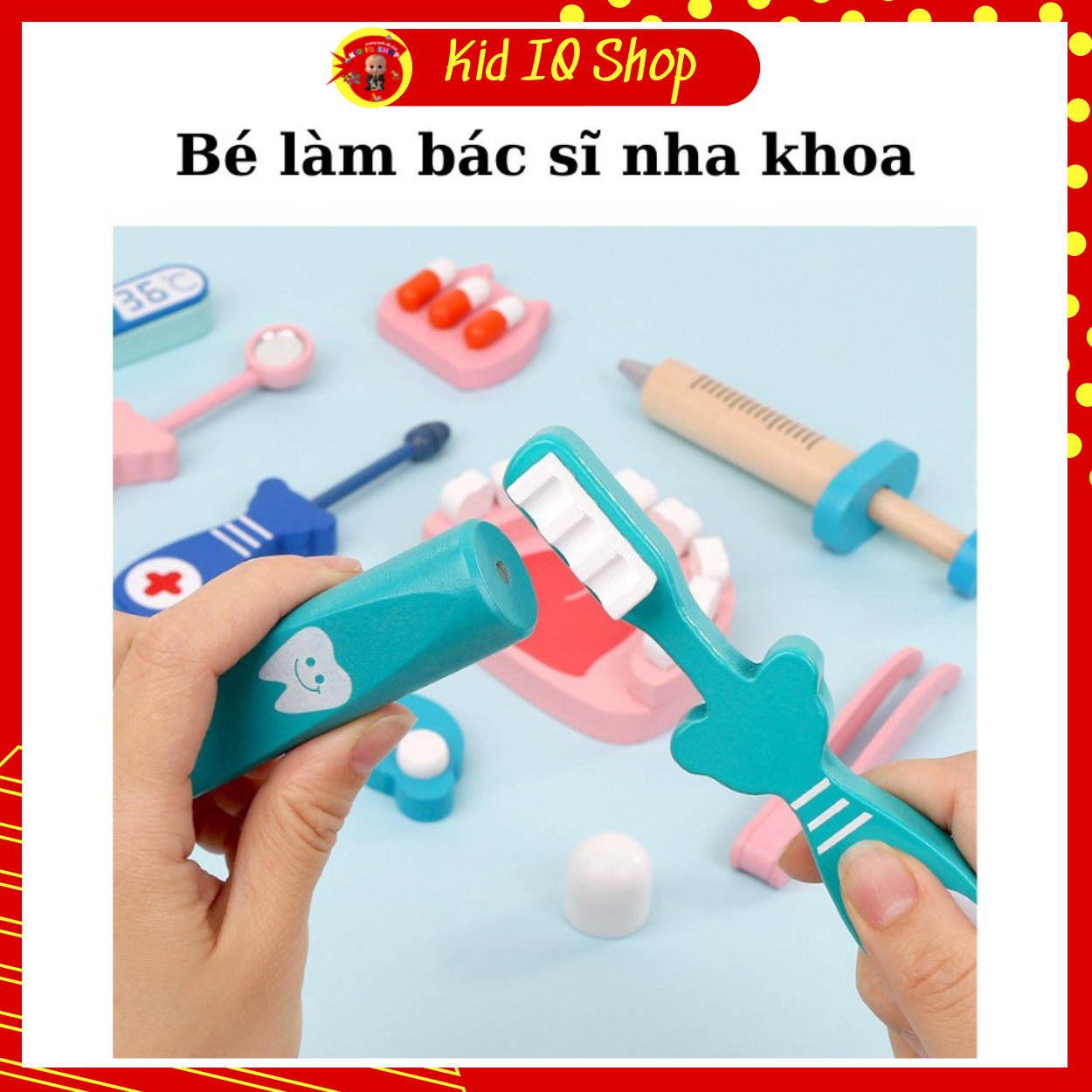 Bộ đồ chơi đóng vai bác sỹ nha khoa cho bé gồm 20 chi tiết giống như thật, đồ chơi gỗ cho bé trai bé gái Kid IQ