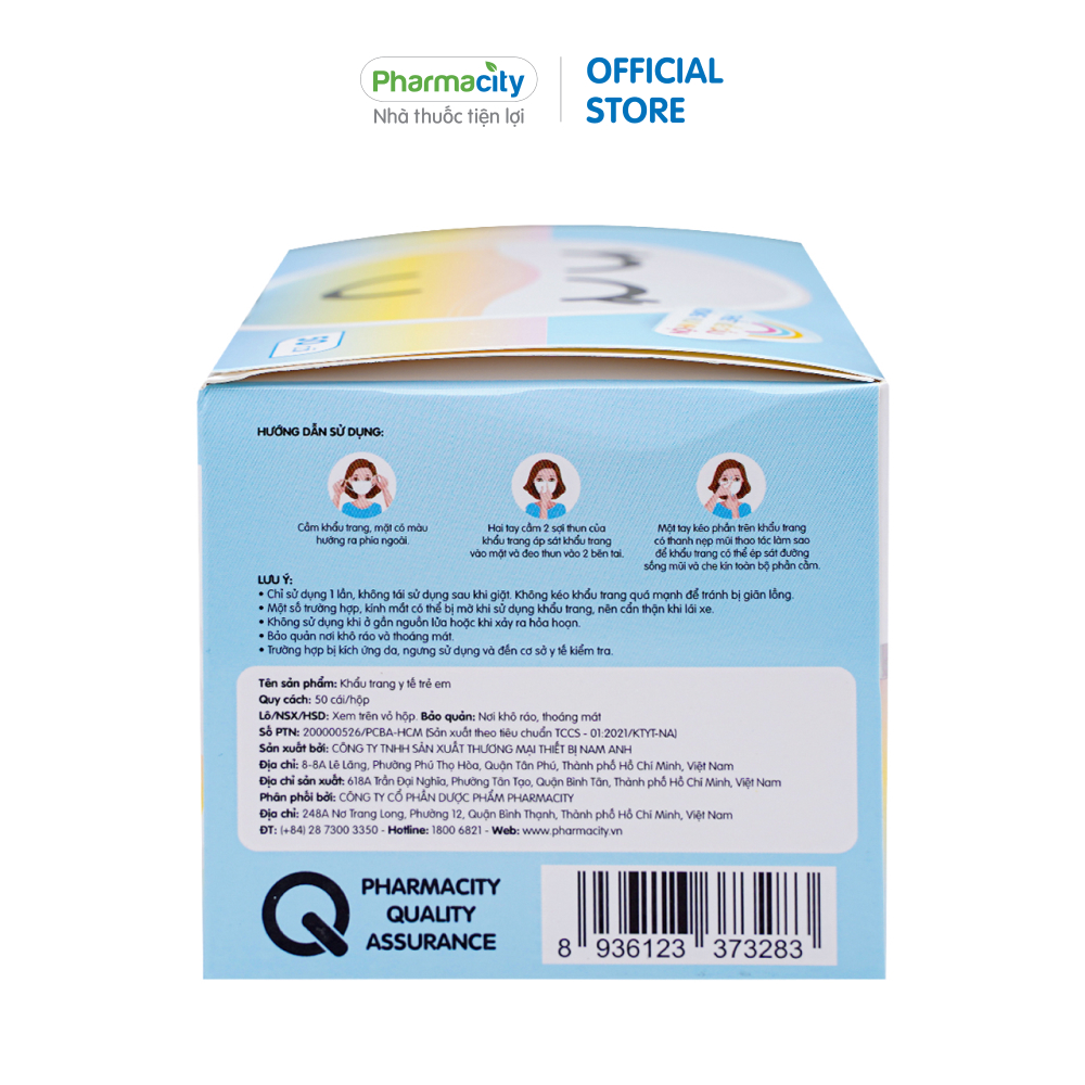 Khẩu trang y tế trẻ em 3 lớp Pharmacity ngăn bụi bẩn và lọc khuẩn trên 99%