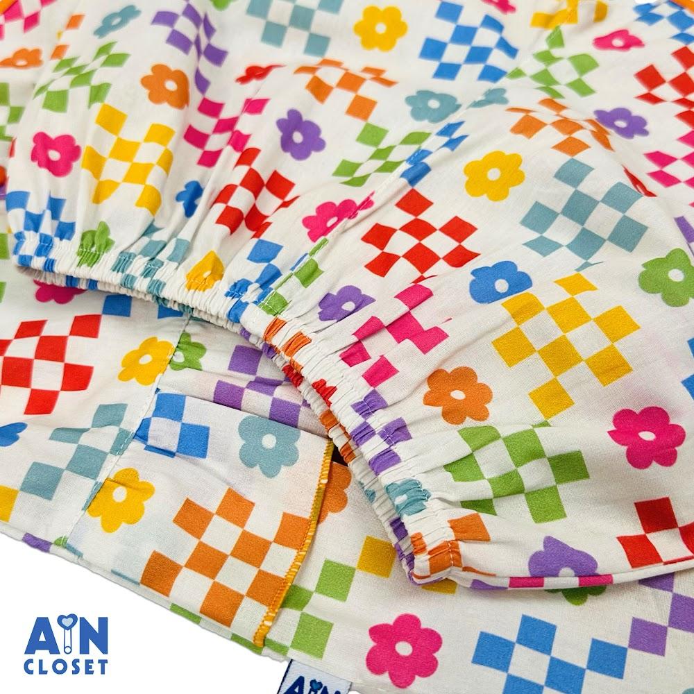 Bộ quần áo Ngắn bé gái họa tiết Caro Rubik Cam cotton - AICDBGXARNW5 - AIN Closet