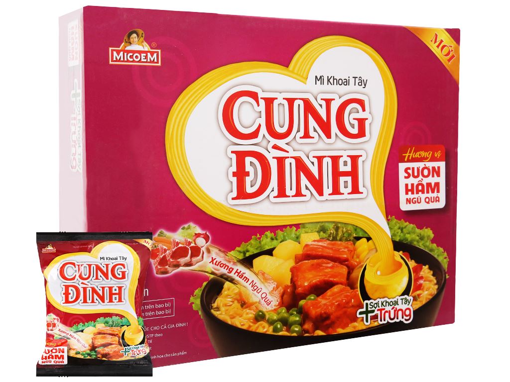 1 thùng 30 gói Mỳ Cung Đình mix 2 vị (Sườn hầm, bò hầm)