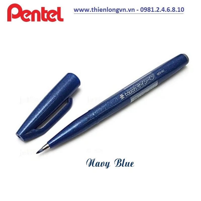 Bút lông viết thư pháp hiện đại Pentel SES15C-CAX xanh nước biểm đậm; Calligraphy Fude Touch Sign - Navy Blue