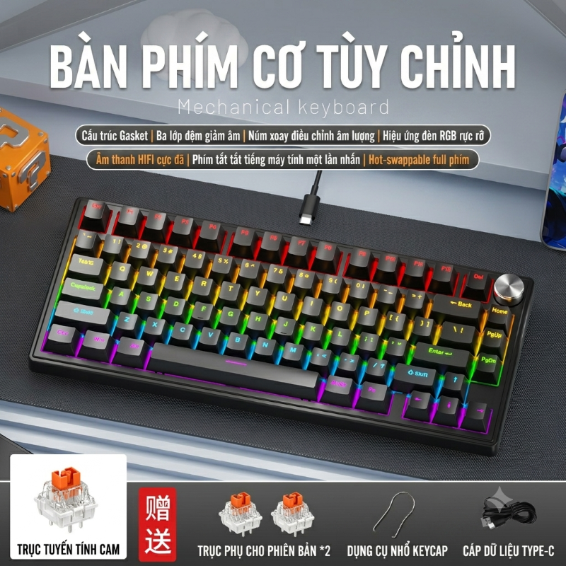 . Bàn Phím Cơ Gaming K80 Gasket chống ồn HotSwap cho máy tính laptop chống ồn - hàng nhập khẩu