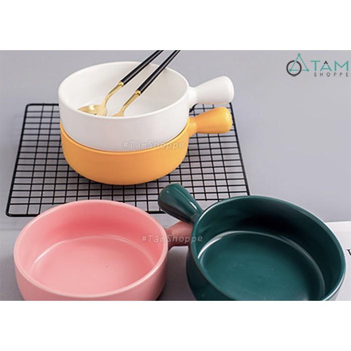 Chảo gốm sứ cao cấp tròn có tay cầm trơn màu Nordic Style