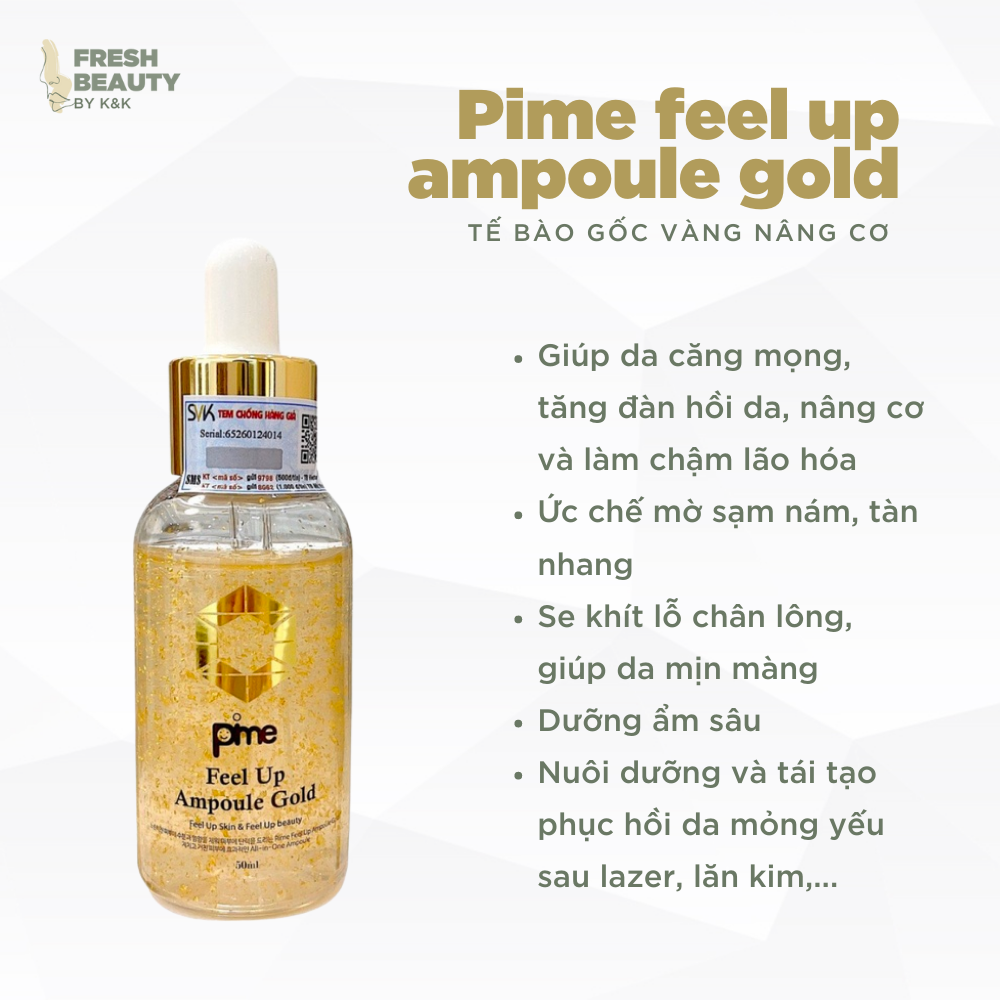 Tế bào gốc nâng cơ trẻ hóa Pime Feel Up Ampoule Gold dạng chai hỗ trợ giảm nám, mờ nhăn 50ml