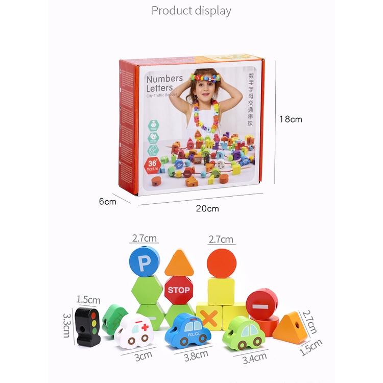 Đồ Chơi Gỗ Thông Minh The Pooh Cho Bé Xâu Luồn Hạt Chữ Số Kèm Phương Tiện Giao Thông An Toàn Cho Bé Từ 3-6 tuổi