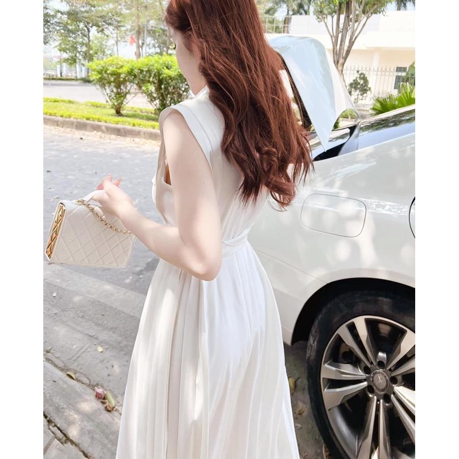 Đầm Thiết Kế ELLY DRESS Màu Trắng Sữa, Váy Thiết Kế Đai Eo Chất Liệu Chéo Hàn - Thanh Lịch Hiện Đại