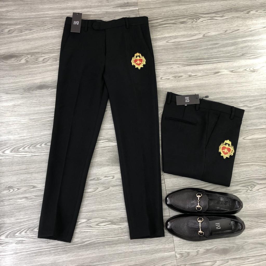 Quần Tây Đen Nam Mác Họa Tiết Thêu Kimsa ,Quần Âu Dáng Hàn Phom body Dáng Ôm, Ống Côn Vải Chống Nhăn,Không Bai Màu