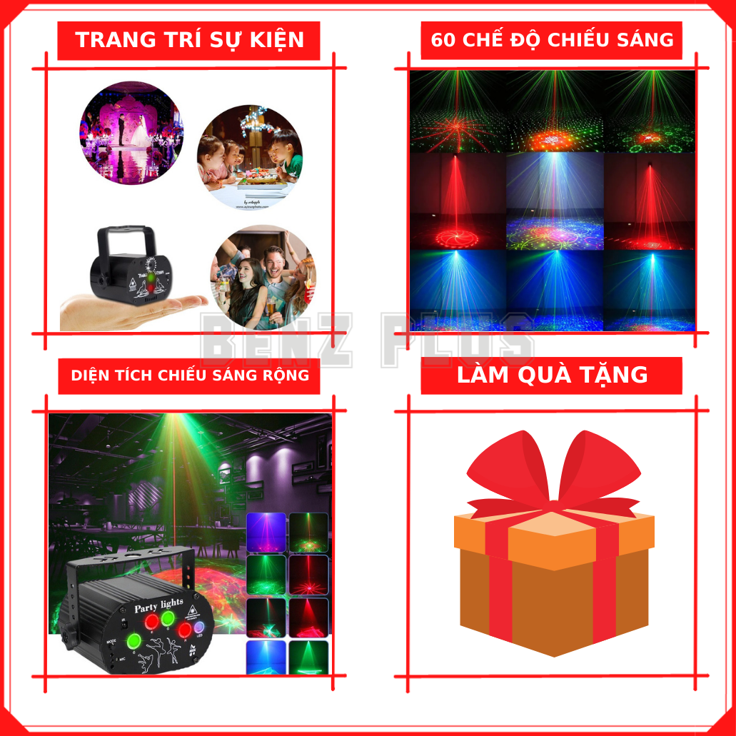 Đèn laser BENZ 5 mắt phiên bản 2023, phòng bay bar karaoke nháy theo nhạc, đèn party lights trang trí sự kiện, sinh nhật