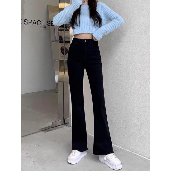 Quần Jean Nữ Ống Loe Lưng Cao Co Giãn 4 Chiều Cao Cấp Hack Dáng Cực Đỉnh Ulzzang Năng Động THUNDERUNISEX