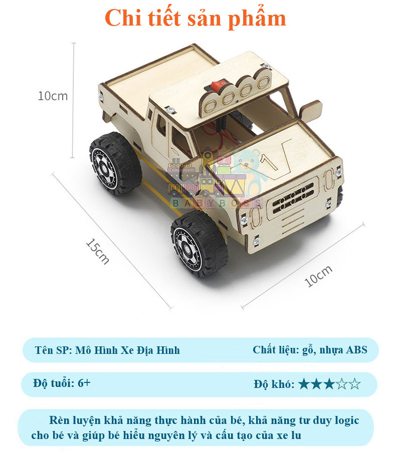 [Kèm Pin] Bộ Đồ Chơi Khoa Học Tự Làm Xe Địa Hình, Bộ Đồ Chơi Lắp Ghép STEM Mô Hình Xe Địa Hình , Bộ Đồ Chơi Gỗ Cao Cấp Khoa Học Tự Làm DIY Wood Steam