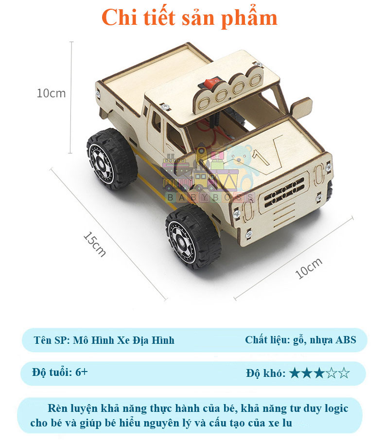 Bộ Đồ Chơi Khoa Học Tự Làm Xe Địa Hình, Bộ Đồ Chơi Lắp Ghép STEM Mô Hình Xe Địa Hình , Bộ Đồ Chơi Gỗ Cao Cấp Khoa Học Tự Làm DIY Wood Steam