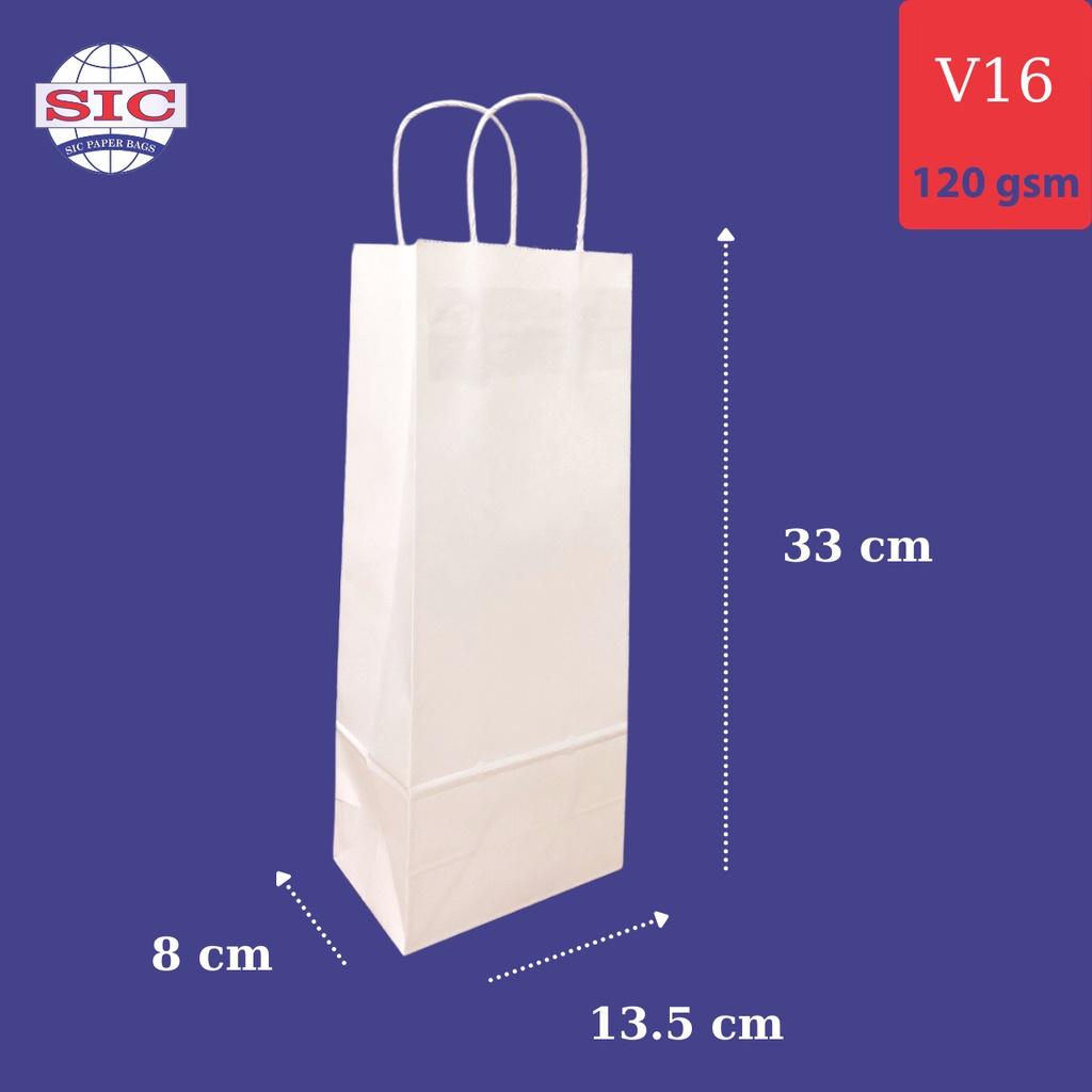10 CHIẾC TÚI GIẤY KRAFT V16: 13.5x8x33 MÀU TRẮNG CÓ QUAI