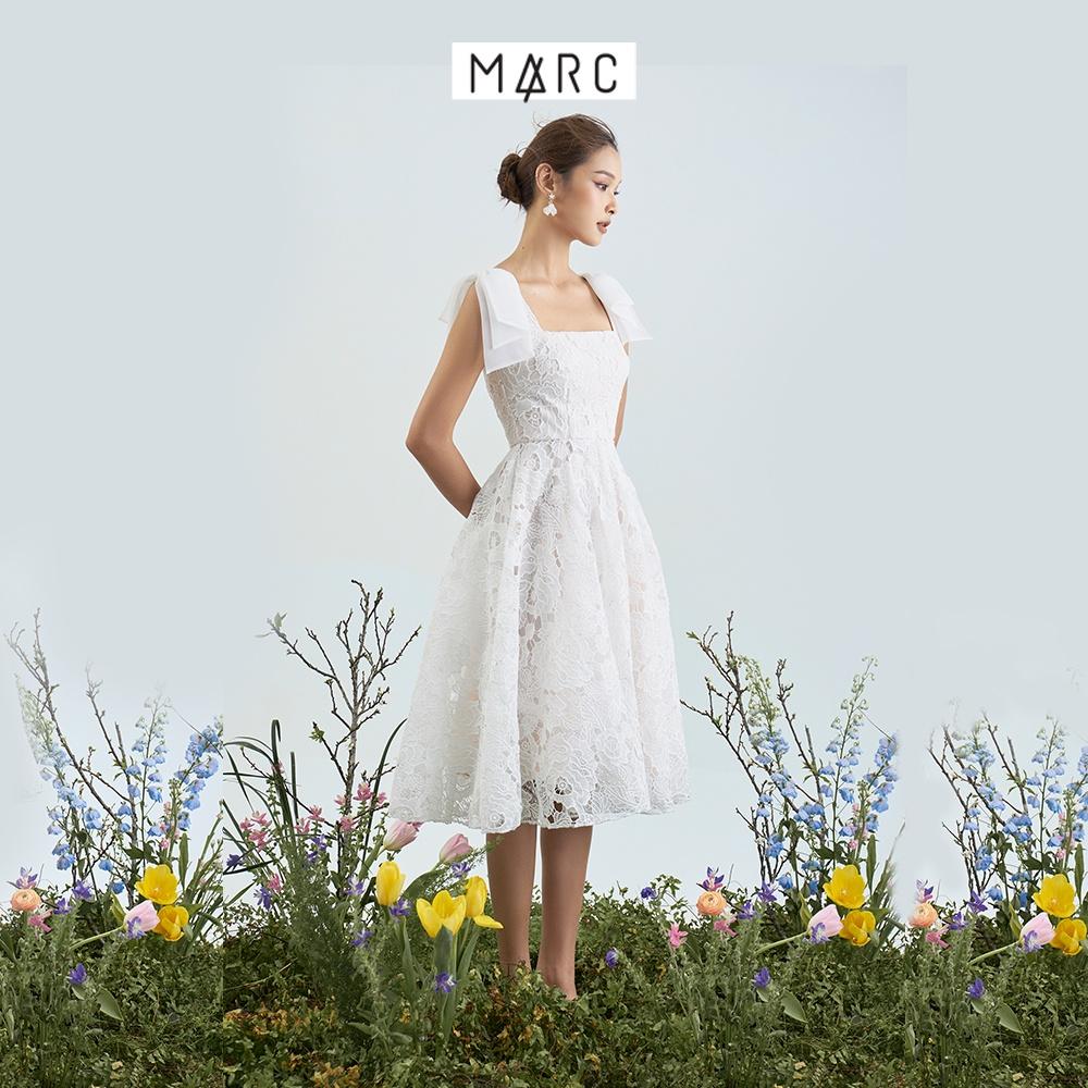 Đầm nữ MARC FASHION ren midi 2 dây phối nơ vai CBLH112222