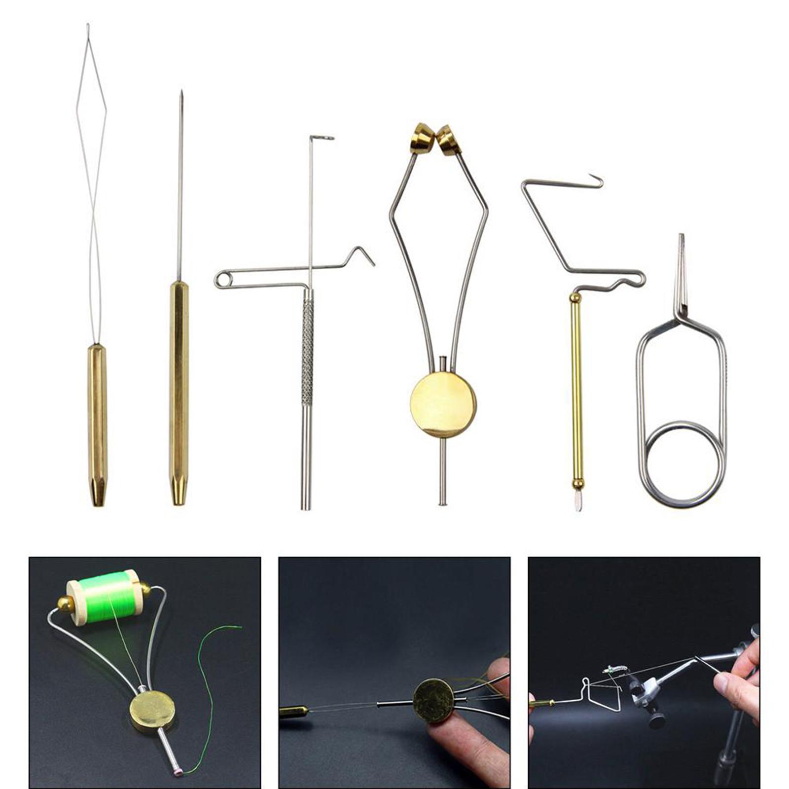 6pcs Fly Tying Tools Kit Fishing Brass Bobbin Threader Bobbin Thread Holder