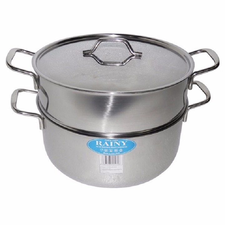 Bộ nồi xửng 1 đáy nắp inox Rainy 24cm - Hàng Chính Hãng