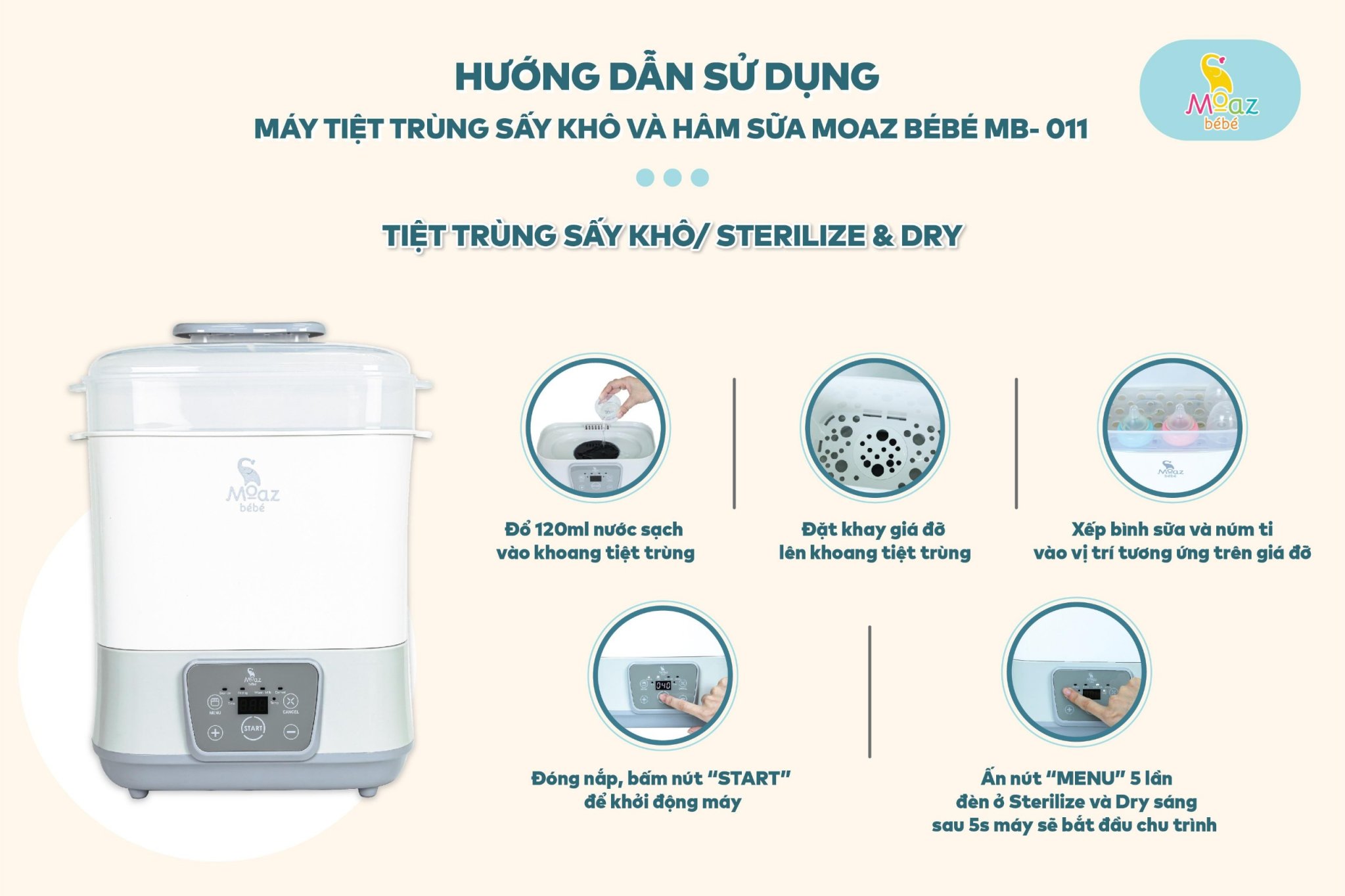 Máy tiệt trùng hơi nước sấy khô thông minh đa năng Moaz MB011