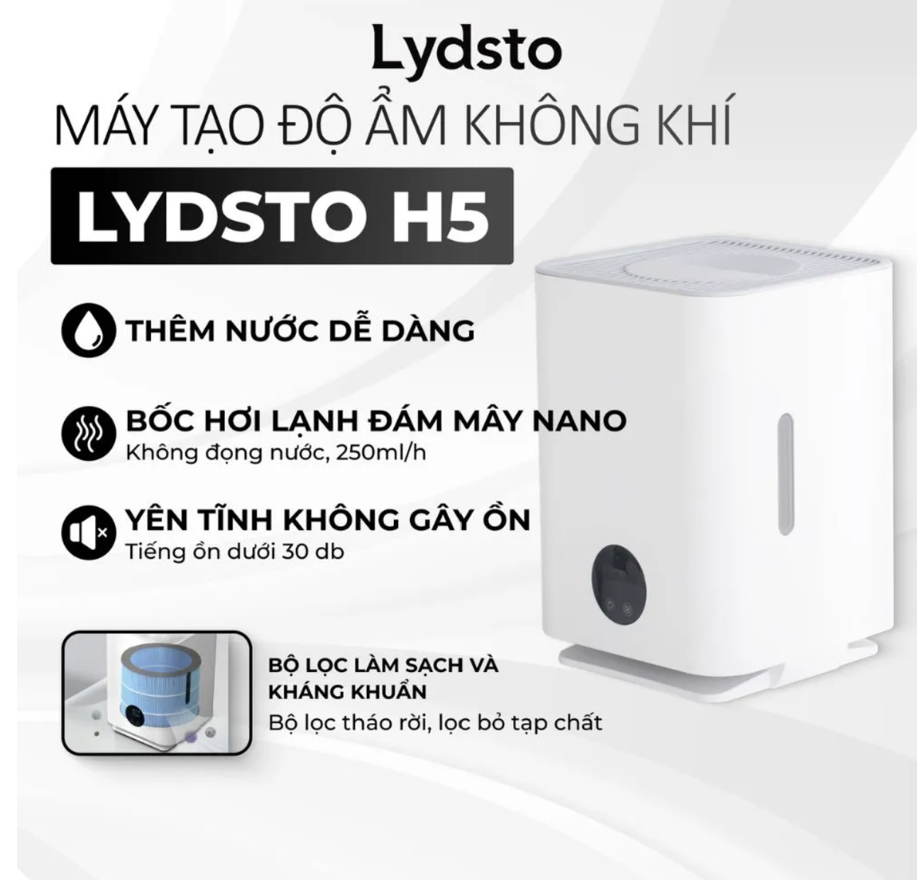 Máy Lọc Không Khí Kiêm Máy Tạo Độ Ẩm Xiaomi Lydsto H503 Tự Động Tạo Độ Ẩm, Điều Khiển Bằng Cảm Biến Thông Minh - Hàng Chính Hãng