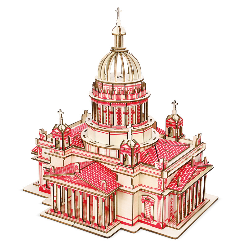 Đồ chơi lắp ráp gỗ 3D Mô hình Nhà thờ Christian Cathedral Laser Kèm đèn LED