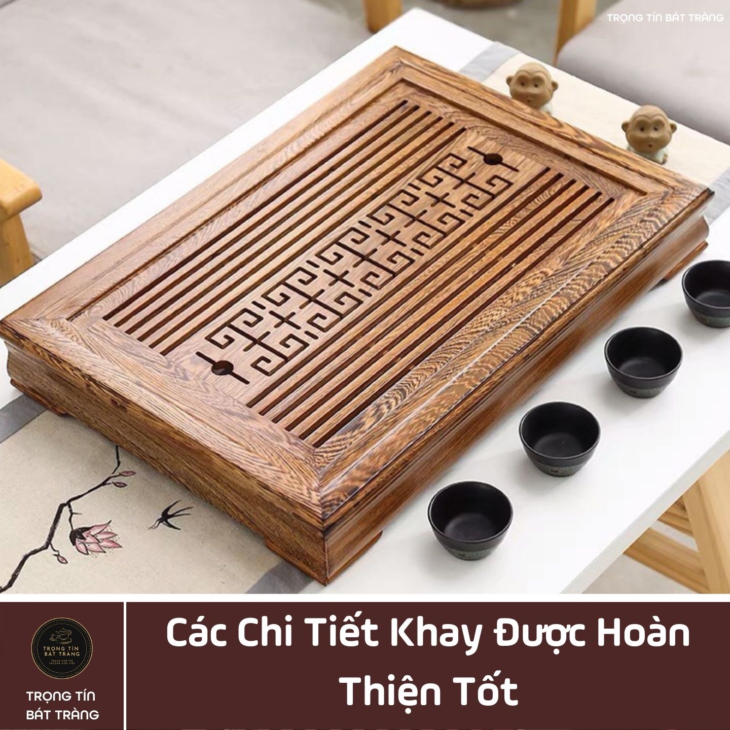 KT 32 Khay Trà Tre Cao Cấp  Chữ Nhật Kích Thước 52*37*7.5