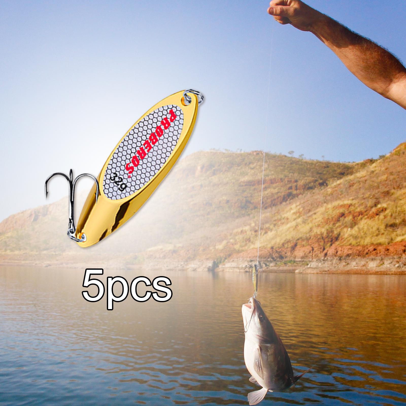 5x Fishing Spoons Lures Fishing Baits Saltwater with Hooks Bass Baits Fishing Lures for Salmon Bass Redfish Perch Fishing Accessories
