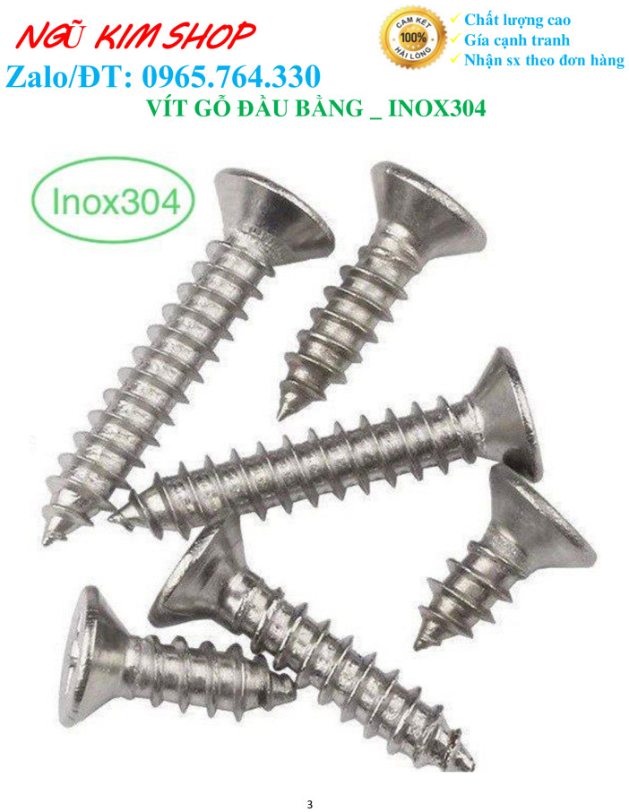 VÍT BẮT GỖ ĐẦU BẰNG 4Ly _ INOX304