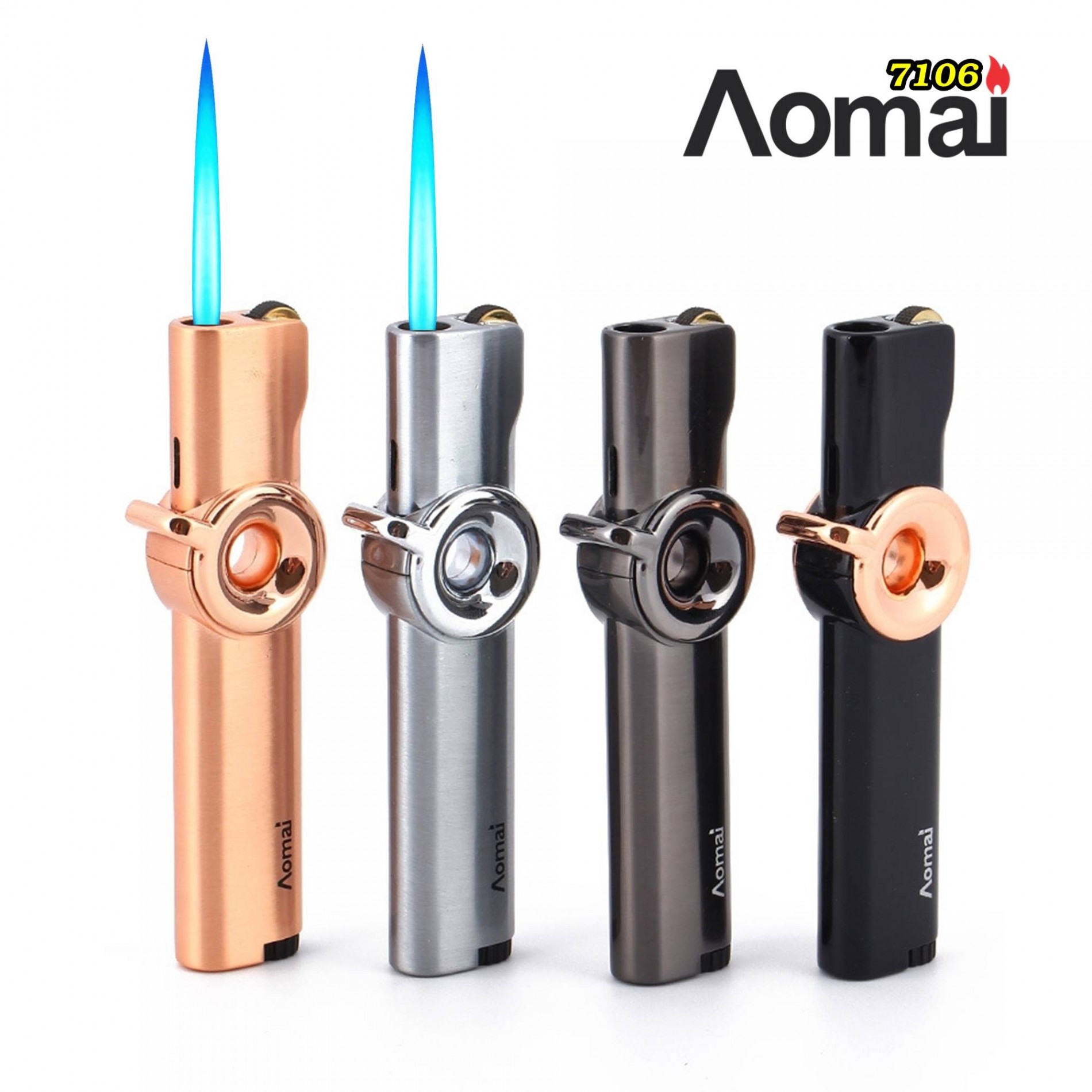 Vỏ Hột Quẹt Bật Lửa Gas Đá Khò Tia Aomai AM7106 Cao Cấp Tích Hợp Chế Độ Giữ Lửa Rảnh Tay - Dùng Gas Cao Cấp