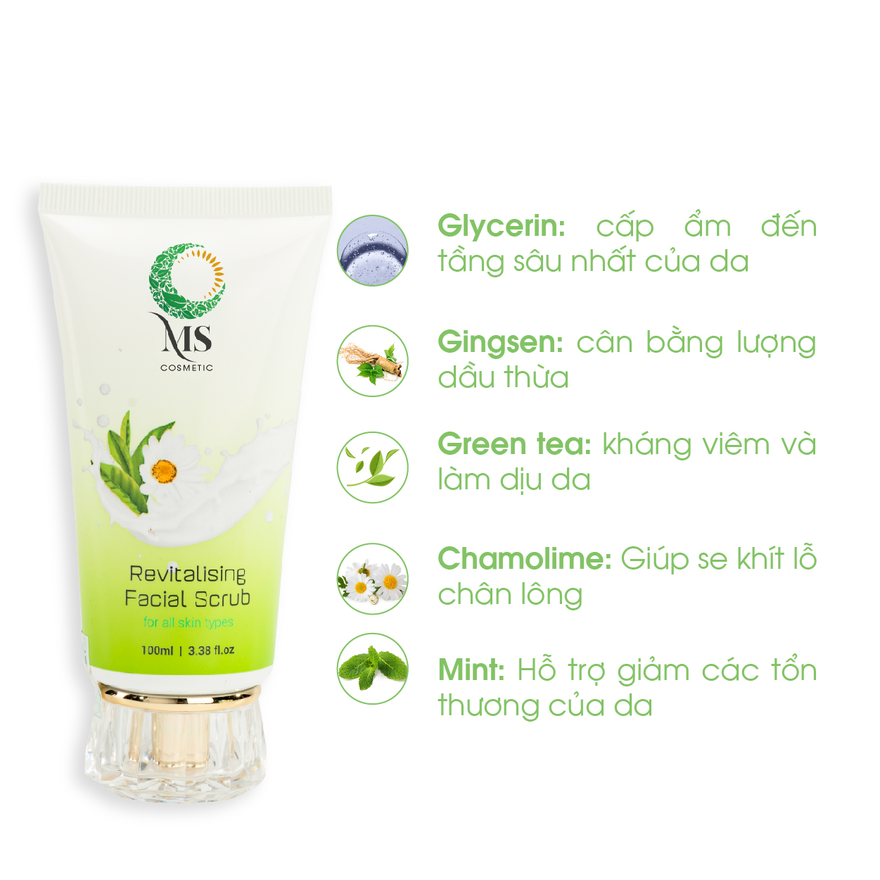 [MUA 1 TẶNG 2] Mua 1 Tẩy Tế Bào Chết MS Revitalising Facial Scrub Dành Cho Da Nhạy Cảm, Ngừa Mụn 100ml + TẶNG 2 Mặt Nạ Thạch MS EGF - Peptide Mask Giúp Dưỡng Ẩm, Phục Hồi Và Tái Tạo Da Giúp Da Săn Chắc (1 Miếng - 23g) - Mỹ Phẩm MS COSMETIC