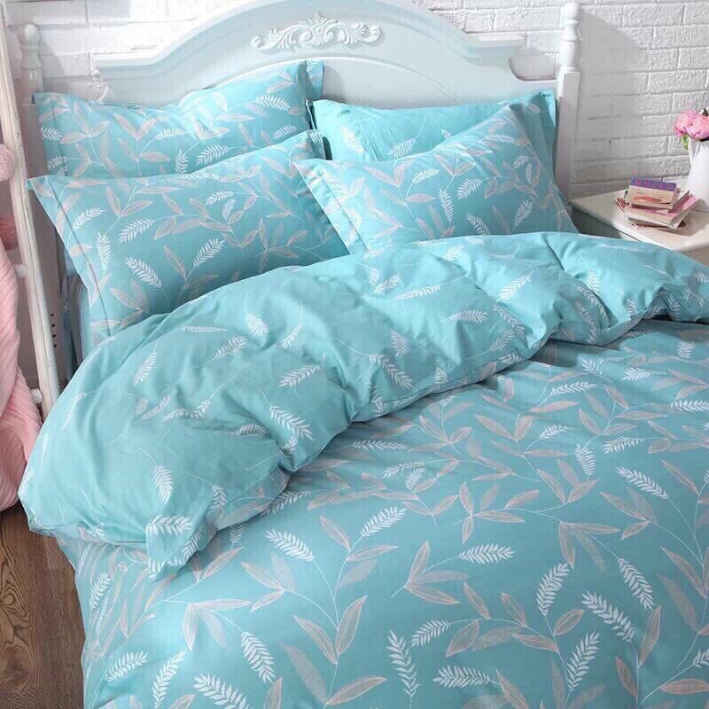 Bộ vỏ chăn ga gối cotton poly mẫu hình lá tre