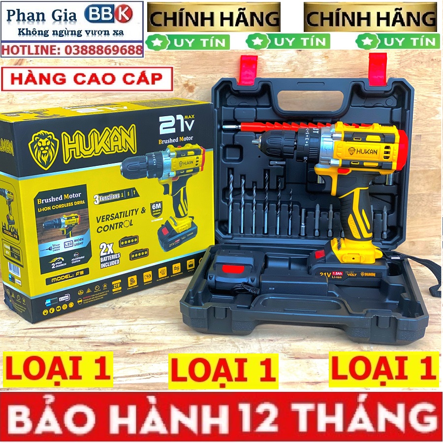 Hình ảnh Máy khoan pin HUKAN 21V 3 chức năng tặng bộ phụ kiện mũi khoan