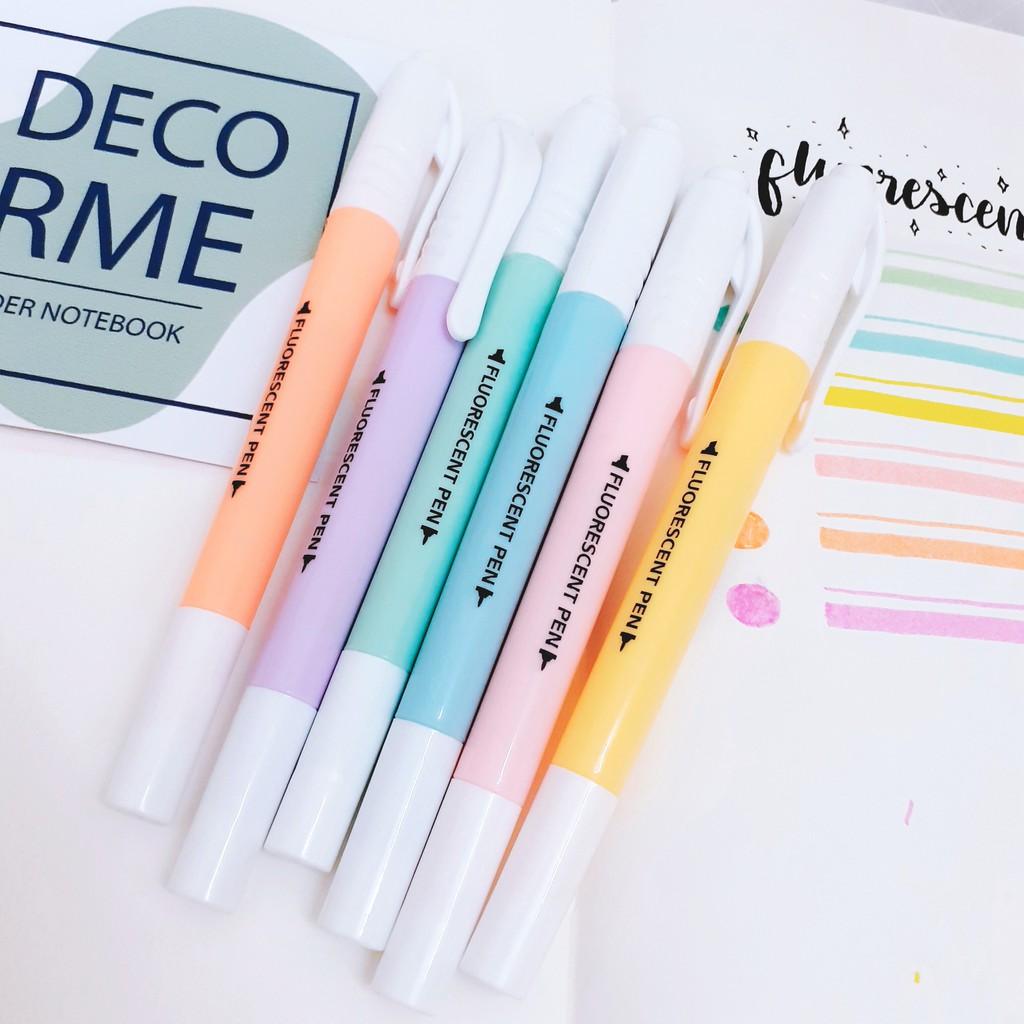 Bút highlight pastel 2 đầu DecorMe bút nhớ trang trí sổ bản dupe Stabilo set 6 bút