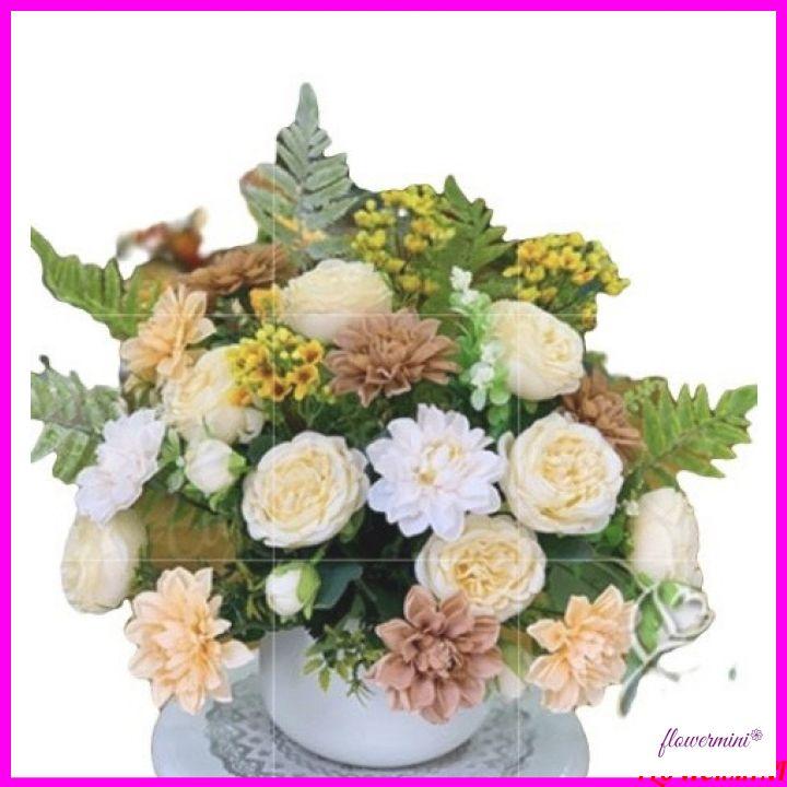 Hoa giả decor, bình hoa bồ công anh mix trang trí phòng khách, nhà hàng, văn phòng đẹp Flowermini LH-06