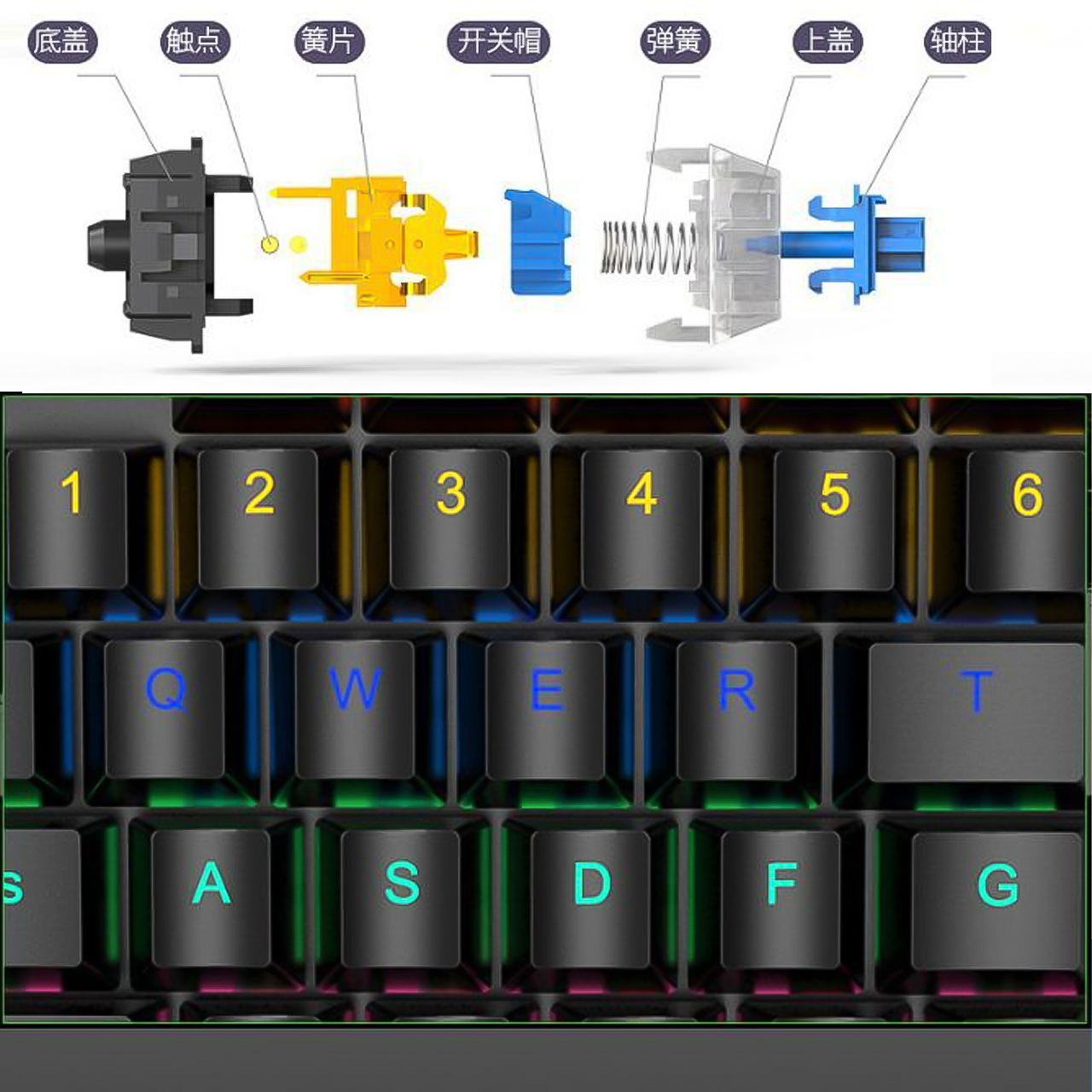 Bàn phím cơ 1 tay Vinetteam Inker K9 blue switch phụ kiện chơi game 35 phím 6 chế độ đèn led - hàng chính hãng