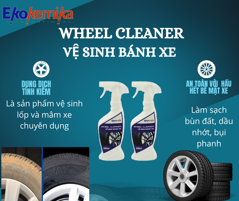 DUNG DỊCH LÀM SẠCH VÀ TẨY Ố VÀNG TRÊN LỐP Ô TÔ, XE MÁY WHEEL CLEANER 600ML THƯƠNG HIỆU EKOKEMIKA