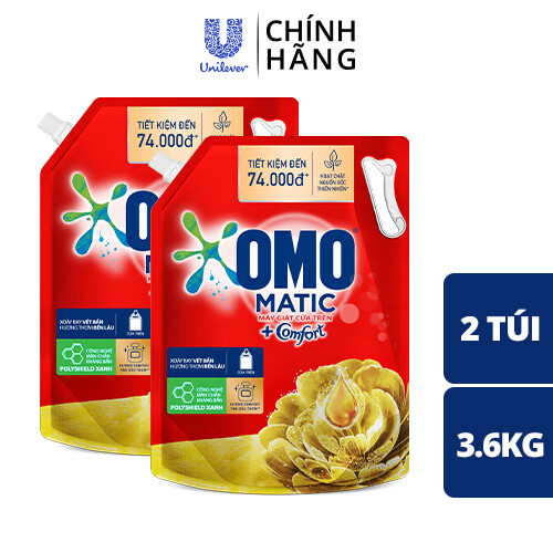 Combo 2 Túi Nước Giặt Omo Matic Máy Giặt Cửa Trên Hương Comfort Tinh Dầu Thơm Xoáy Bay Vết Bẩn Thơm Bền Lâu 3.6Kg