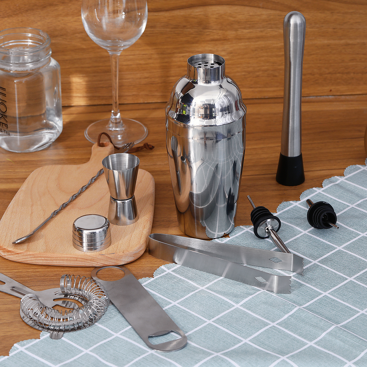 10pcs Cocktail Shaker Bartender Bar Stainless Steel Mixer Bar Bartender Set Kit