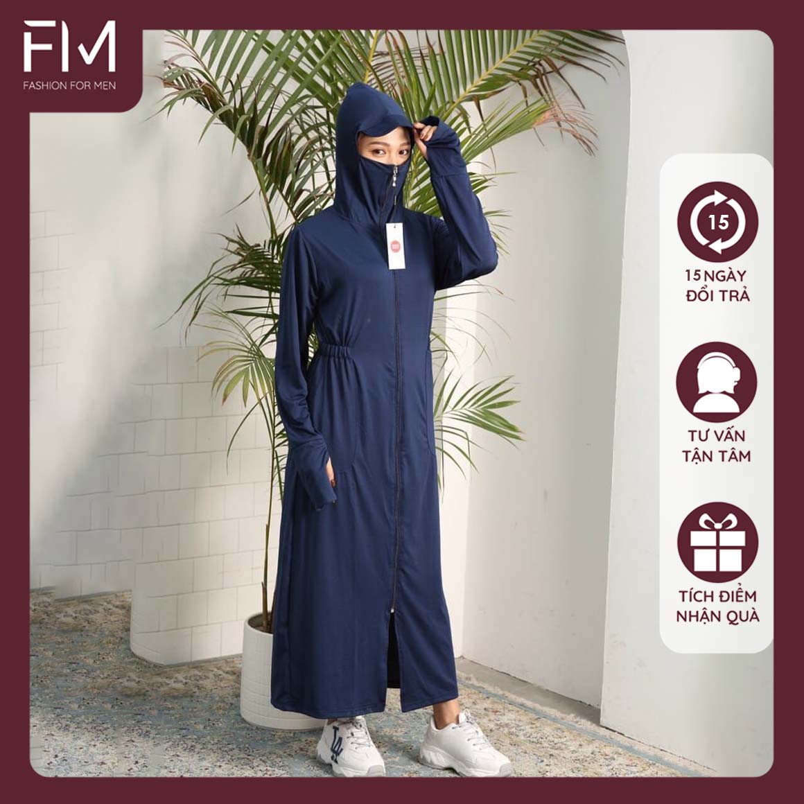 Áo chống nắng nữ dáng dài liền thân hai lớp, tay xỏ ngón có túi – FORMEN SHOP – FMHN003