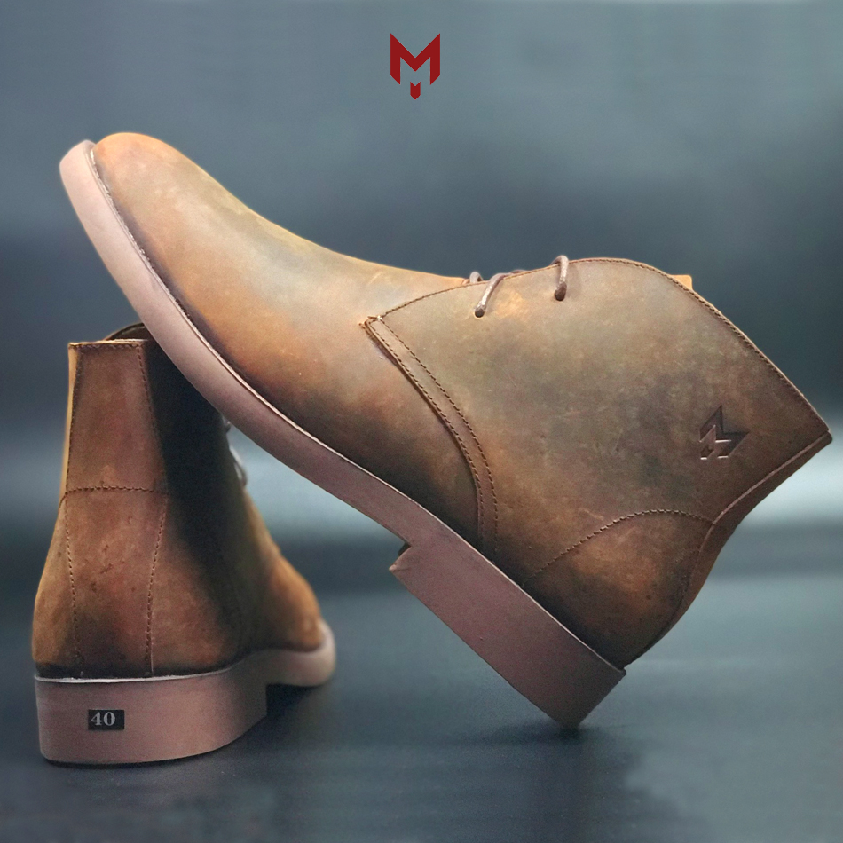 Giày cao cổ nam da bò sáp ngựa điên cao cấp phong cách bụi bặm Chukka Boots Mad Brown